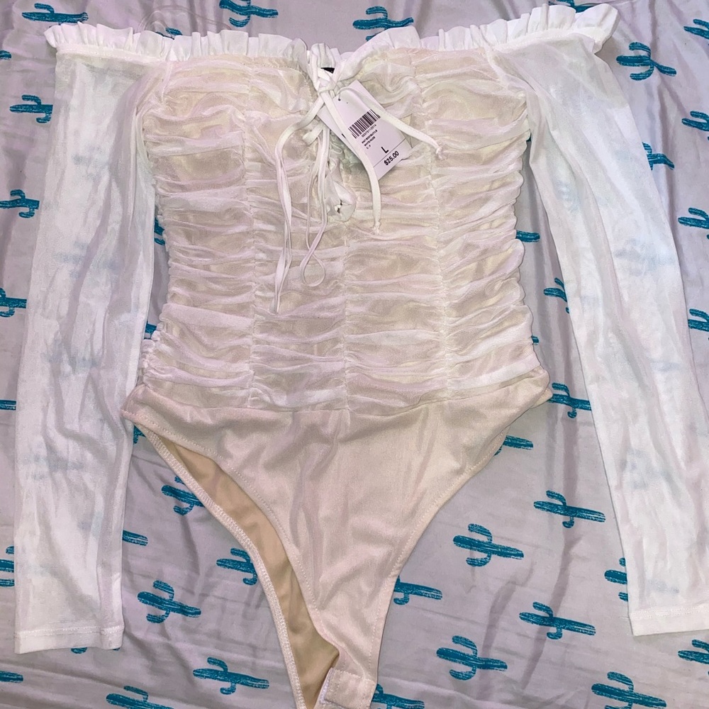 Forever 21 mesh long sleeve off shoulder bodysuit